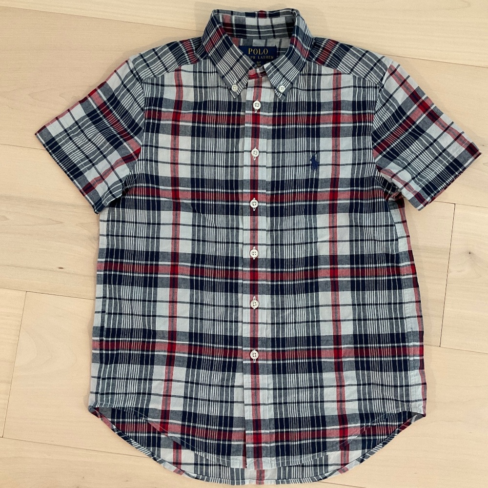 Polo Ralph Lauren Blue Plaid Short Sleeve Boy’s Shirt Size S (8)